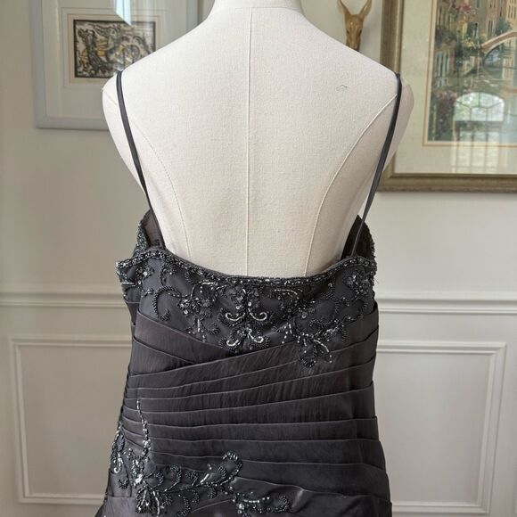 Taffeta Charcoal Grey Ball Formal Gown Beaded Sequins Rhinestone Dress 20 - Picture 5 of 8